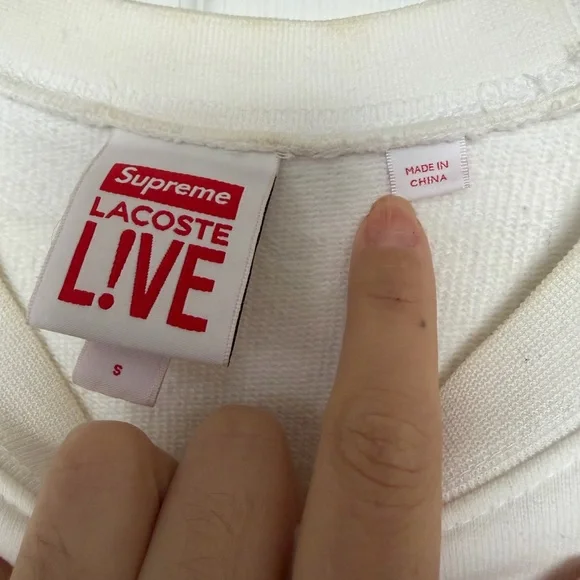Supreme x Lacoste Crewneck Sweater sweatshirt white unisex L!ve Sz S minimalist